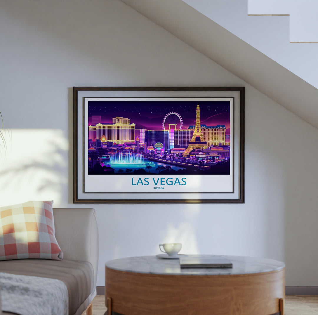 Las Vegas Nevada Landscape Travel Poster Scenic City Skyline Wall Art Modern Strip Architecture Print USA Decor Vibrant Vegas Artwork