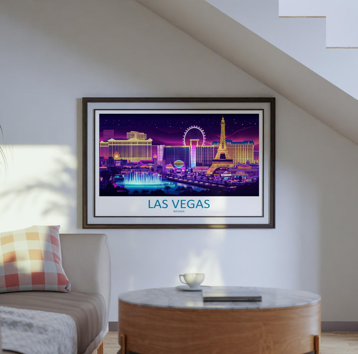 Las Vegas Nevada Landscape Travel Poster Scenic City Skyline Wall Art Modern Strip Architecture Print USA Decor Vibrant Vegas Artwork