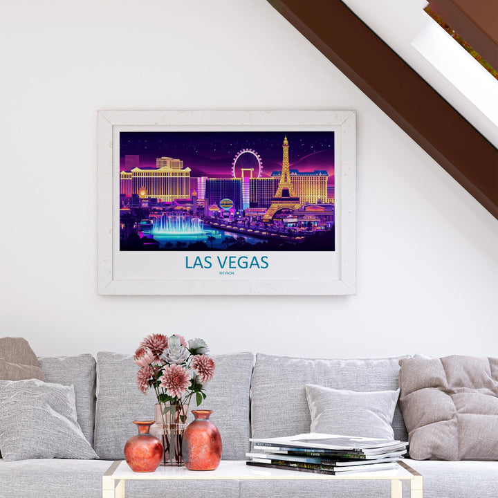 Las Vegas Nevada Landscape Travel Poster Scenic City Skyline Wall Art Modern Strip Architecture Print USA Decor Vibrant Vegas Artwork