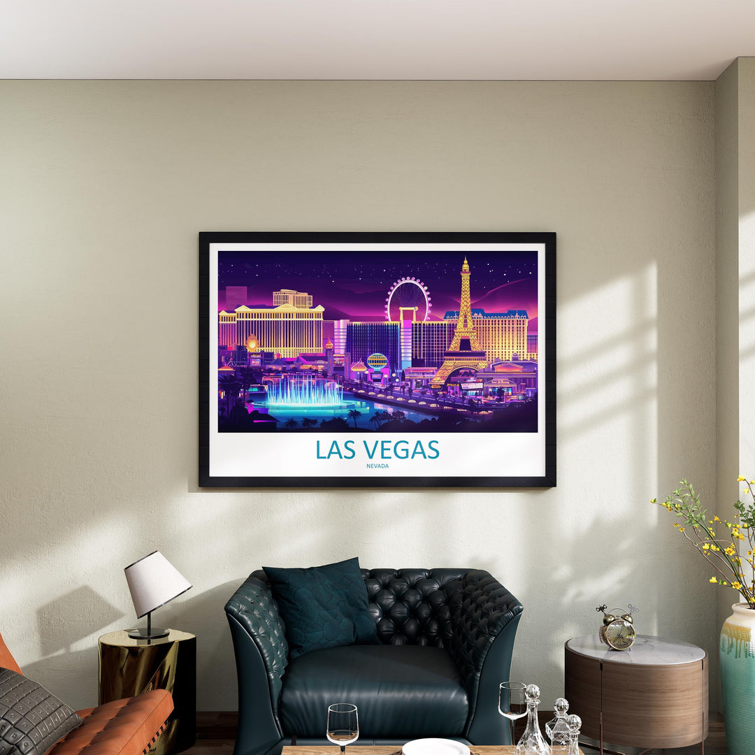 Las Vegas Nevada Landscape Travel Poster Scenic City Skyline Wall Art Modern Strip Architecture Print USA Decor Vibrant Vegas Artwork
