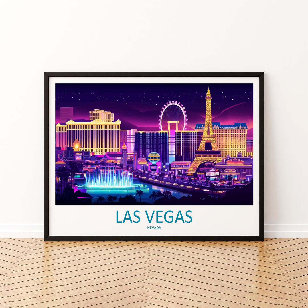 Las Vegas Nevada Landscape Travel Poster Scenic City Skyline Wall Art Modern Strip Architecture Print USA Decor Vibrant Vegas Artwork