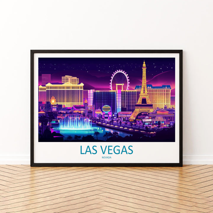 Las Vegas Nevada Landscape Travel Poster Scenic City Skyline Wall Art Modern Strip Architecture Print USA Decor Vibrant Vegas Artwork