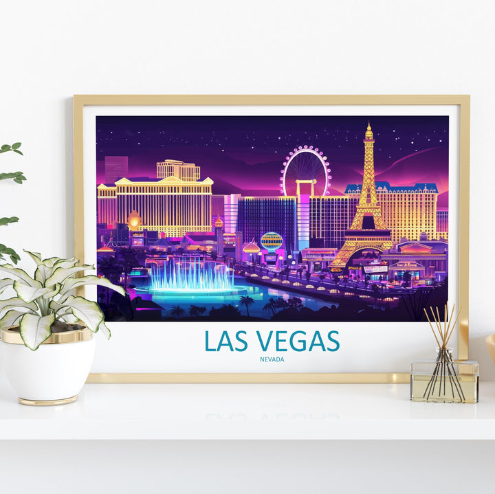 Las Vegas Nevada Landscape Travel Poster Scenic City Skyline Wall Art Modern Strip Architecture Print USA Decor Vibrant Vegas Artwork