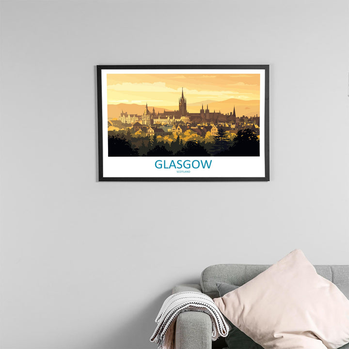 Glasgow Scotland Landscape Travel Poster Scenic City Wall Art UK Architecture Print European Decor Modern Glasgow Cityscape Artwork