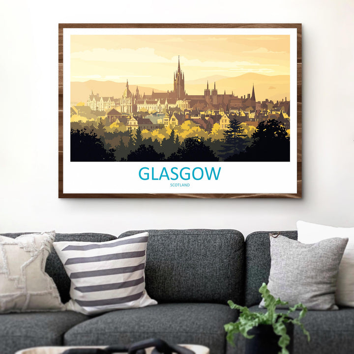 Glasgow Scotland Landscape Travel Poster Scenic City Wall Art UK Architecture Print European Decor Modern Glasgow Cityscape Artwork