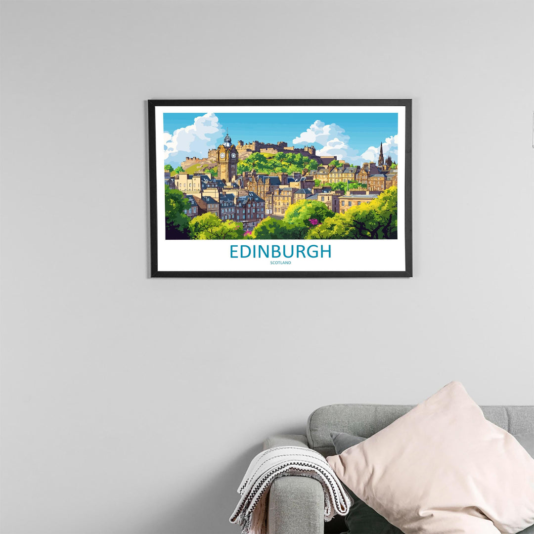 Edinburgh Scotland Landscape Travel Poster Scenic City Wall Art Historic Architecture Print UK Decor Edinburgh Castle Cityscape Artwork
