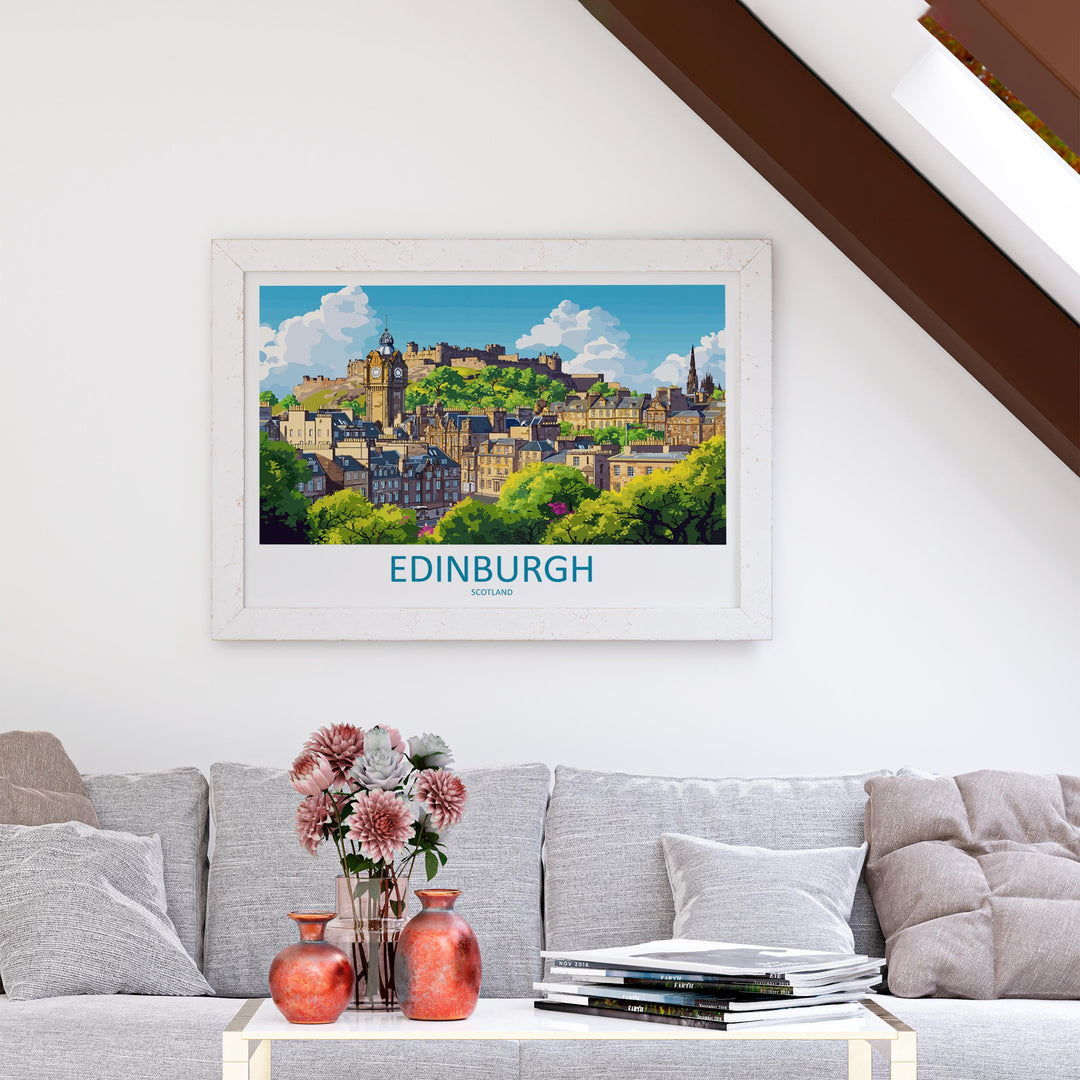 Edinburgh Scotland Landscape Travel Poster Scenic City Wall Art Historic Architecture Print UK Decor Edinburgh Castle Cityscape Artwork