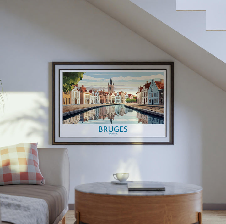 Bruges Belgium Landscape Travel Poster Scenic Canal City Wall Art Medieval Architecture Print Europe Decor Romantic Bruges Artwork