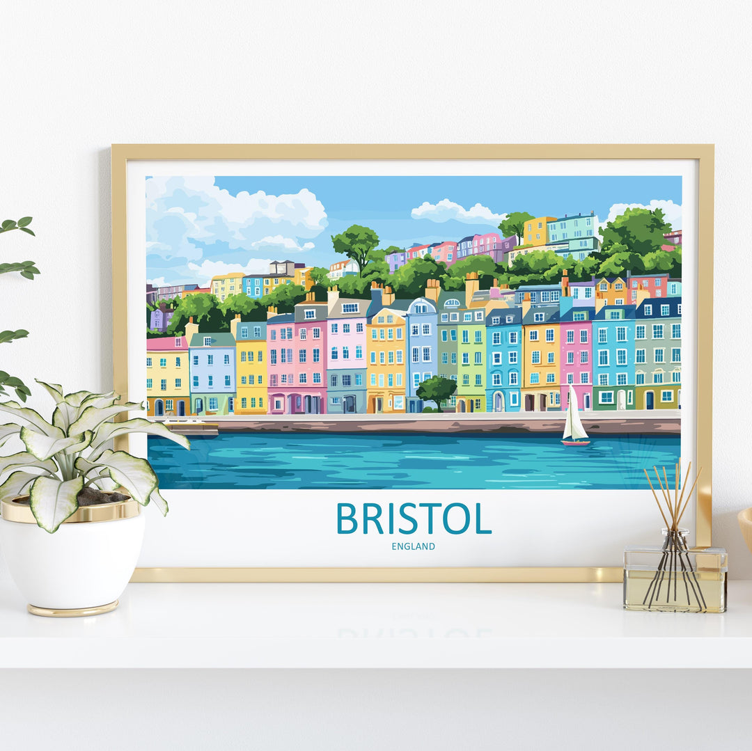 Bristol England Landscape Travel Poster Scenic City Wall Art UK Architecture Print Harbourside Decor British Bristol Cityscape Artwork