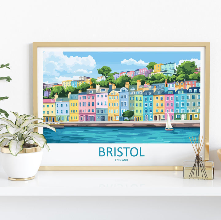 Bristol England Landscape Travel Poster Scenic City Wall Art UK Architecture Print Harbourside Decor British Bristol Cityscape Artwork
