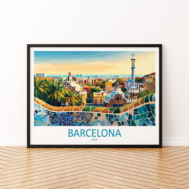 Barcelona Spain Landscape Travel Poster Scenic City Wall Art Gaudi Architecture Print Europe Decor Mediterranean Barcelona Artwork