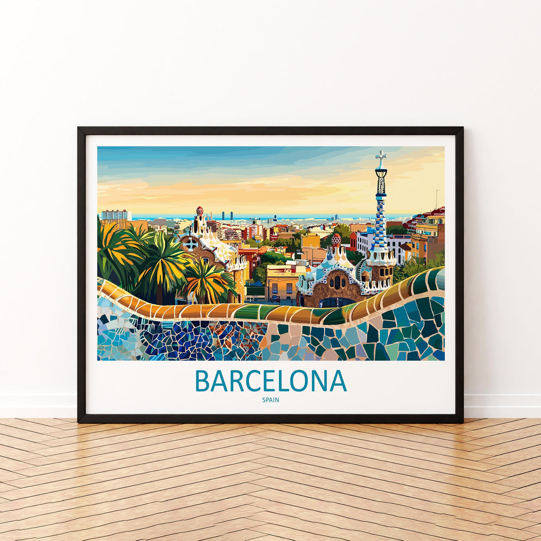 Barcelona Spain Landscape Travel Poster Scenic City Wall Art Gaudi Architecture Print Europe Decor Mediterranean Barcelona Artwork