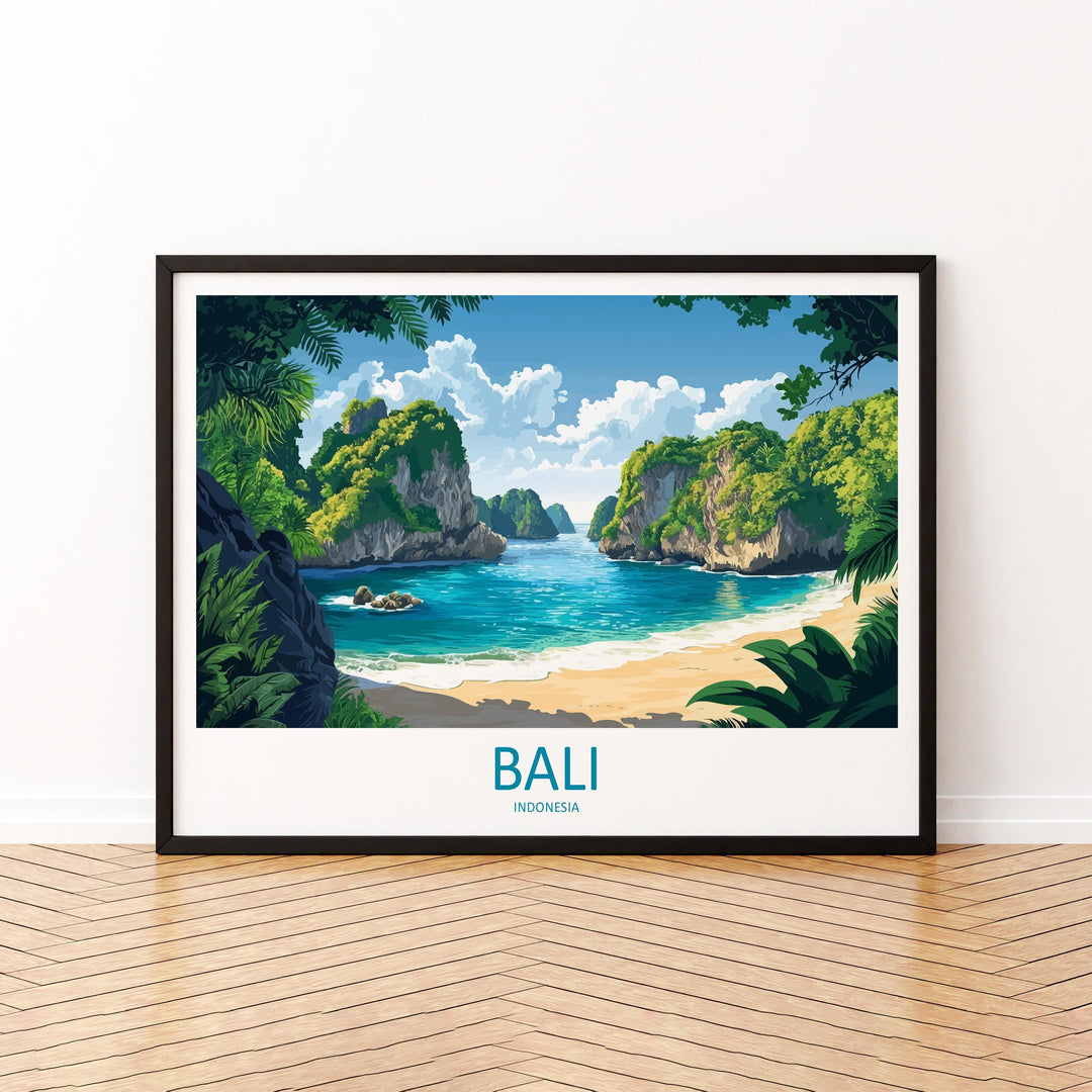 Bali Indonesia Landscape Travel Poster Scenic Island Coast Wall Art Tropical Nature Print Asia Decor Bali Temples Beachside Artwork