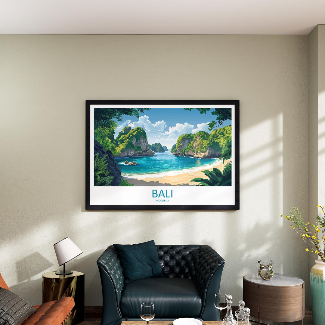 Bali Indonesia Landscape Travel Poster Scenic Island Coast Wall Art Tropical Nature Print Asia Decor Bali Temples Beachside Artwork