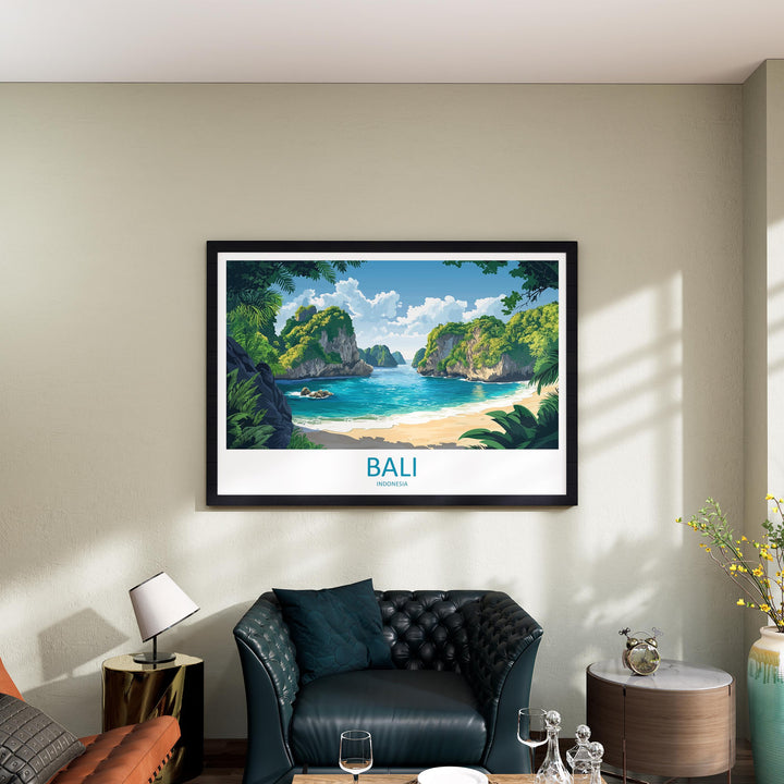 Bali Indonesia Landscape Travel Poster Scenic Island Coast Wall Art Tropical Nature Print Asia Decor Bali Temples Beachside Artwork