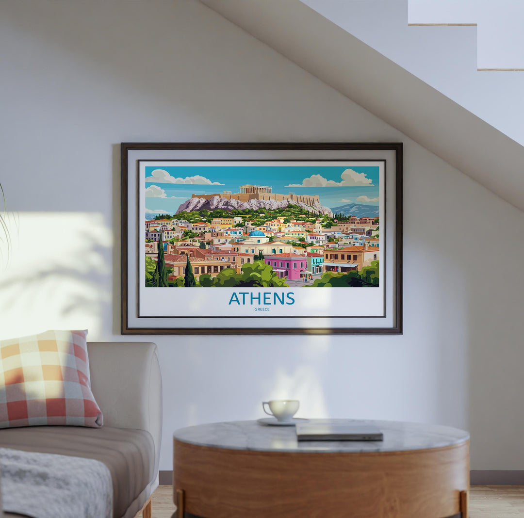 Athens Greece Landscape Travel Poster Scenic City Wall Art Ancient Acropolis Architecture Print Europe Decor Historic Athens Artwork