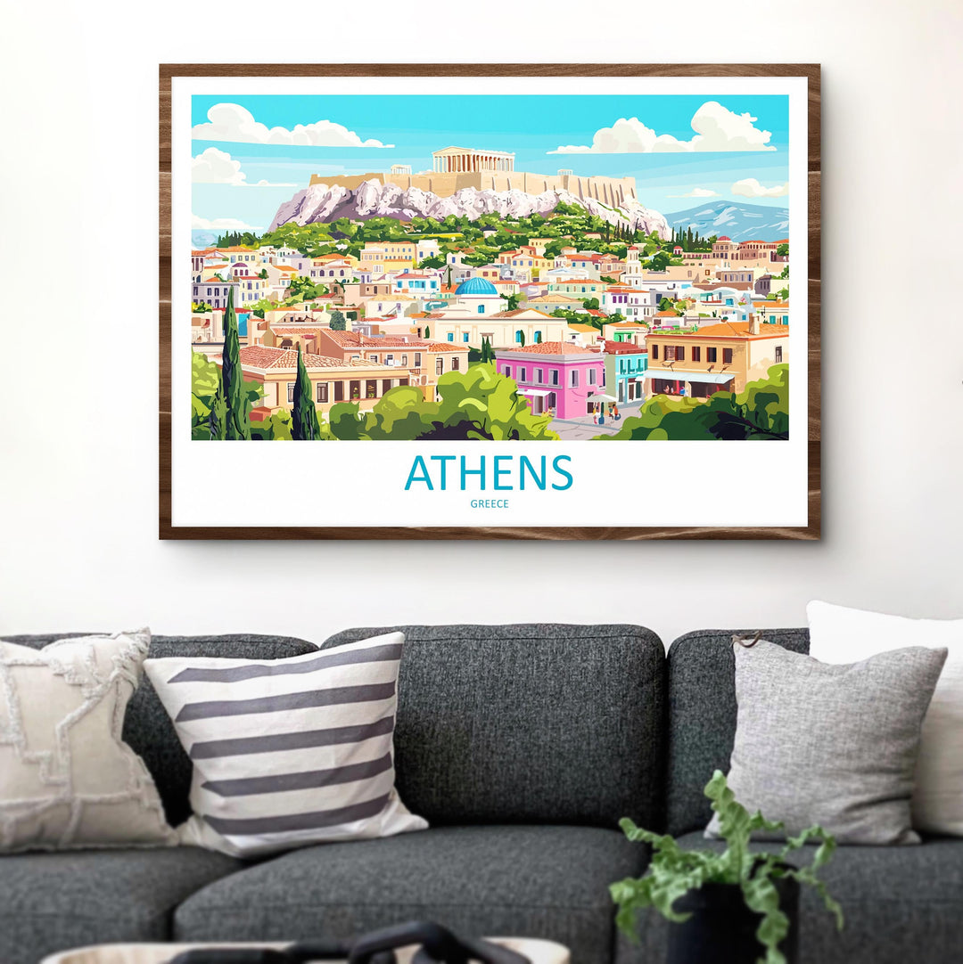 Athens Greece Landscape Travel Poster Scenic City Wall Art Ancient Acropolis Architecture Print Europe Decor Historic Athens Artwork