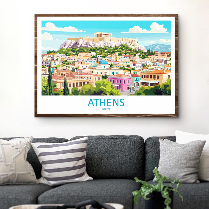 Athens Greece Landscape Travel Poster Scenic City Wall Art Ancient Acropolis Architecture Print Europe Decor Historic Athens Artwork