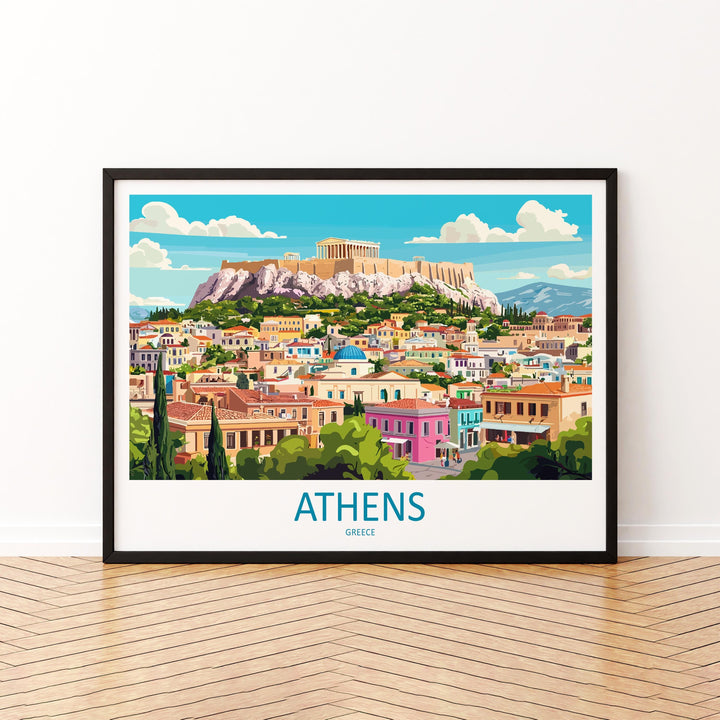 Athens Greece Landscape Travel Poster Scenic City Wall Art Ancient Acropolis Architecture Print Europe Decor Historic Athens Artwork