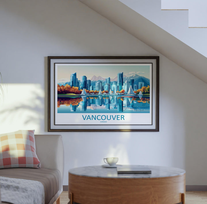 Vancouver Canada Landscape Travel Poster Scenic City Mountain Coast Wall Art Modern Skyline Print BC Decor Vancouver Artwork
