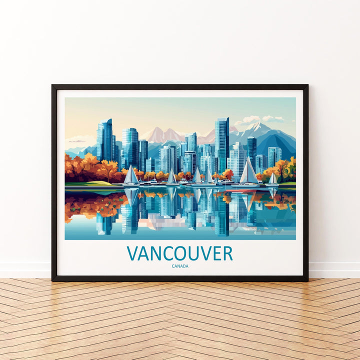 Vancouver Canada Landscape Travel Poster Scenic City Mountain Coast Wall Art Modern Skyline Print BC Decor Vancouver Artwork