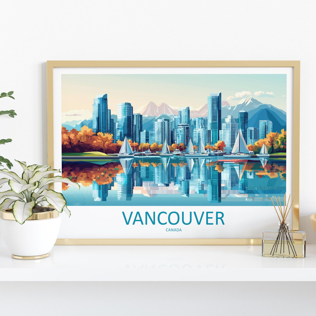 Vancouver Canada Landscape Travel Poster Scenic City Mountain Coast Wall Art Modern Skyline Print BC Decor Vancouver Artwork