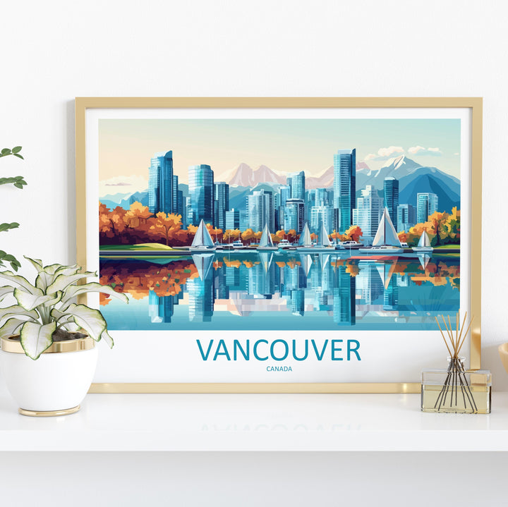 Vancouver Canada Landscape Travel Poster Scenic City Mountain Coast Wall Art Modern Skyline Print BC Decor Vancouver Artwork
