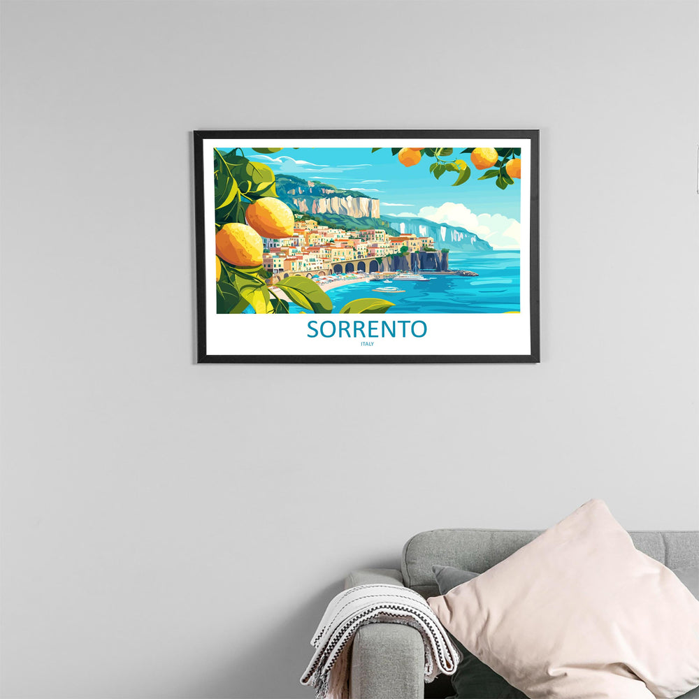 Sorrento Italy Landscape Travel Poster Scenic Coastline Wall Art Mediterranean Cliffs Print Europe Decor Romantic Sorrento Artwork