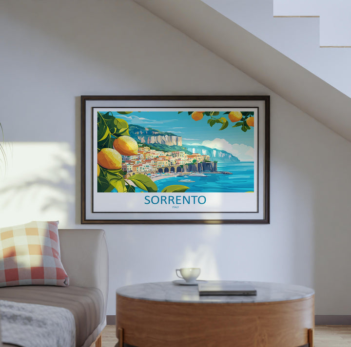 Sorrento Italy Landscape Travel Poster Scenic Coastline Wall Art Mediterranean Cliffs Print Europe Decor Romantic Sorrento Artwork