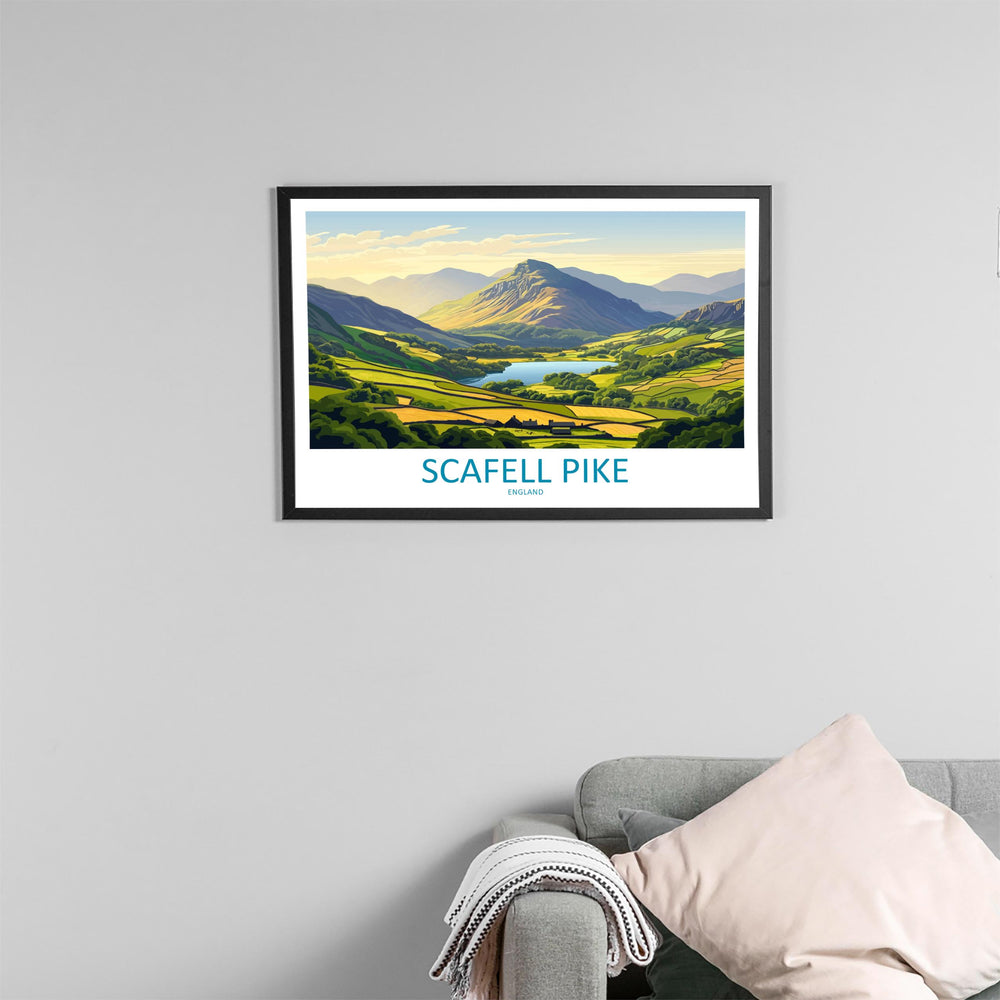 Scafell Pike England Landscape Travel Poster Scenic Mountain Lake District Wall Art UK Nature Print British Peaks Decor Adventure Artwork