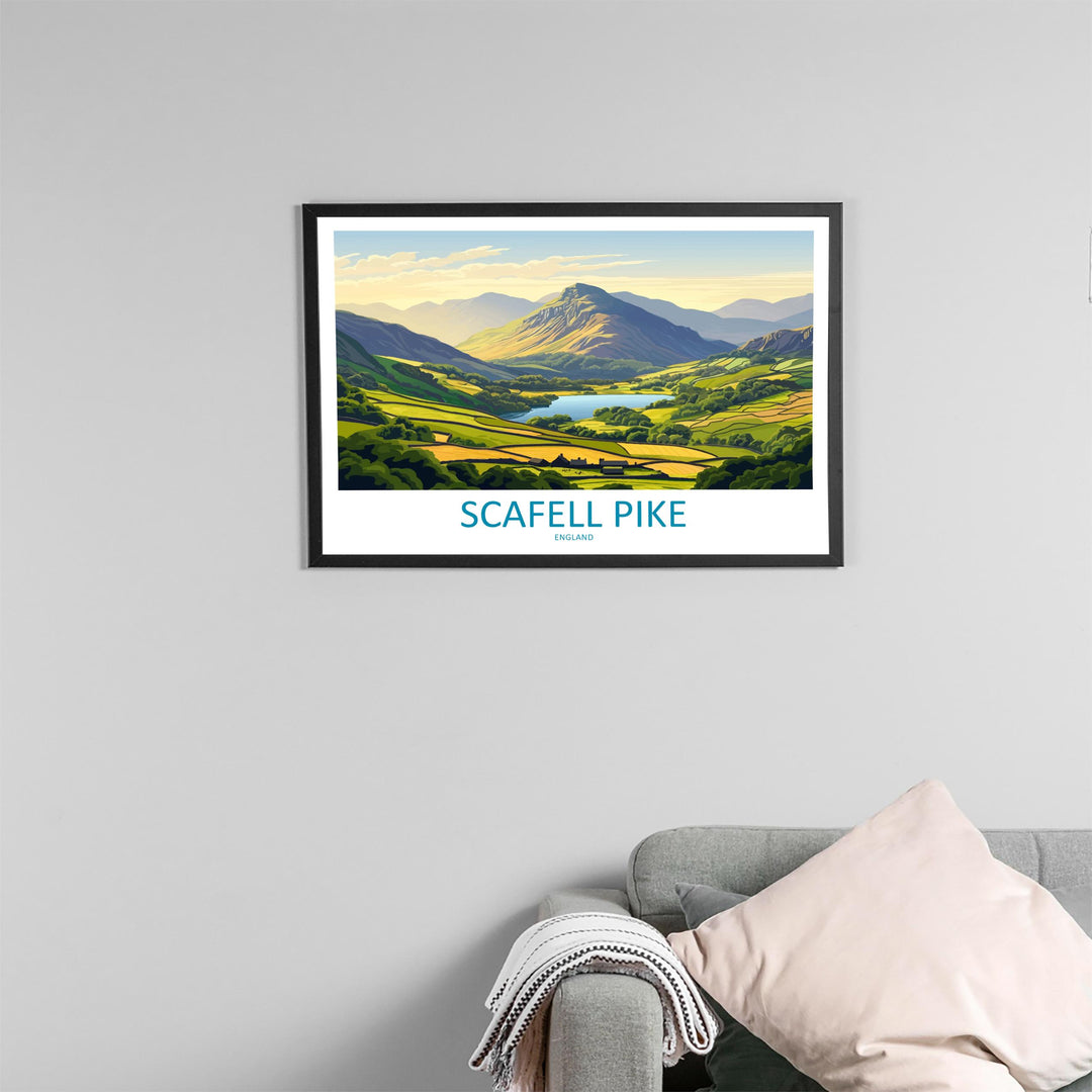 Scafell Pike England Landscape Travel Poster Scenic Mountain Lake District Wall Art UK Nature Print British Peaks Decor Adventure Artwork