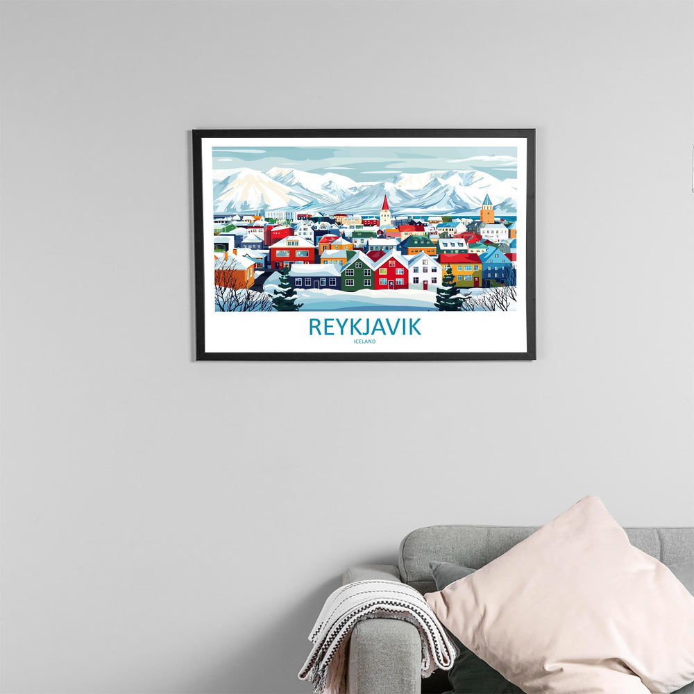 Reykjavik Iceland Landscape Travel Poster Scenic City Coast Wall Art Nordic Architecture Print Europe Decor Colorful Reykjavik Artwork