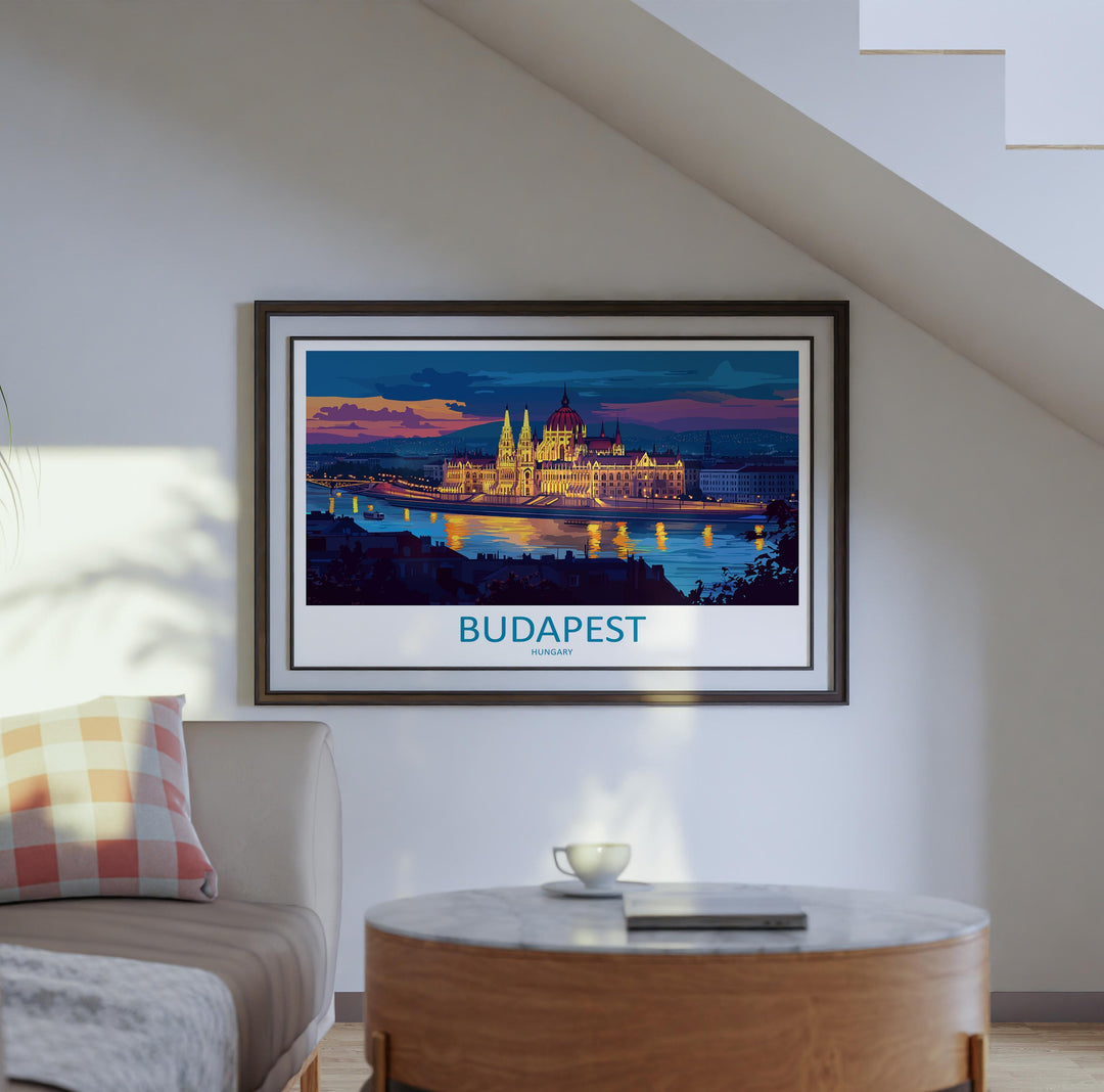 Budapest Hungary Landscape Travel Poster Scenic City Wall Art Danube River Architecture Print Europe Decor Historic Budapest Artwork