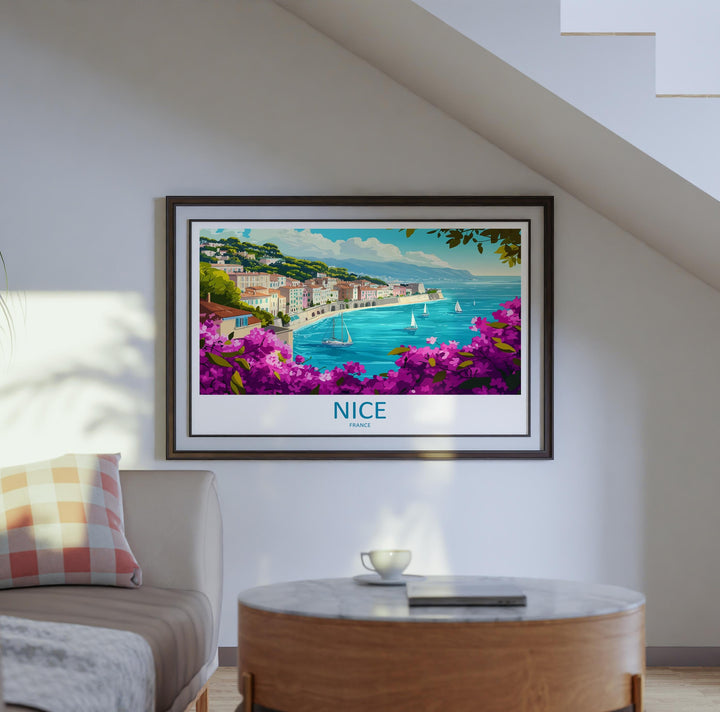 Nice France Landscape Travel Poster Scenic Coastline Wall Art Mediterranean City Print Europe Decor French Riviera Nice Artwork