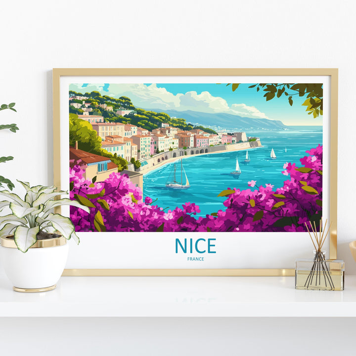 Nice France Landscape Travel Poster Scenic Coastline Wall Art Mediterranean City Print Europe Decor French Riviera Nice Artwork