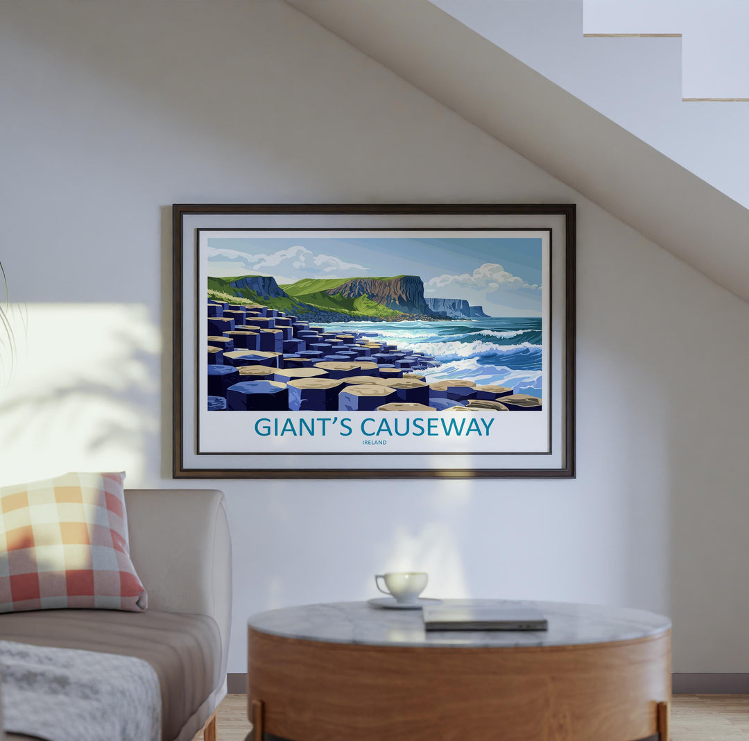 Giants Causeway Northern Ireland Landscape Travel Poster Scenic Coastline Wall Art Basalt Columns Print UK Decor Giants Causeway Artwork