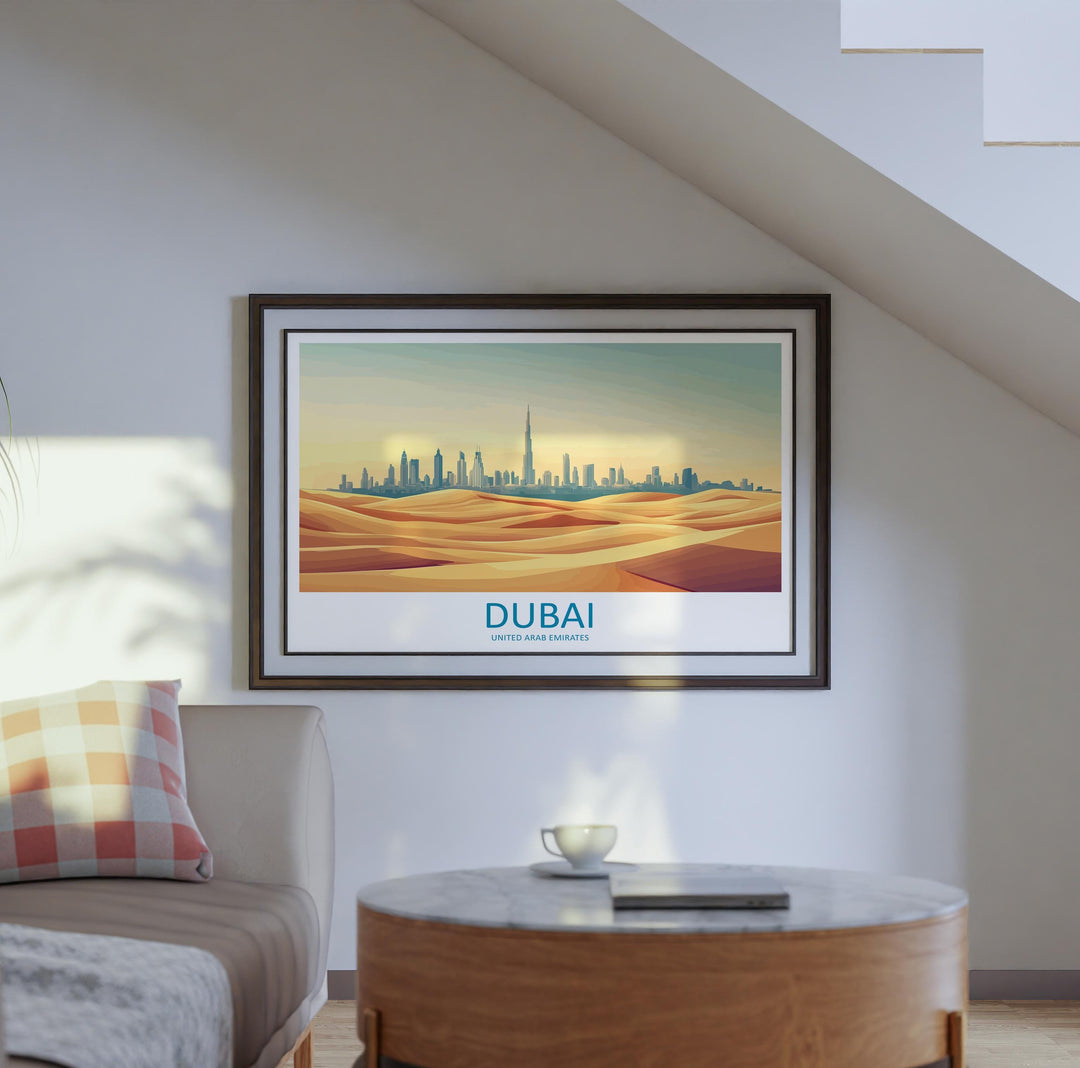 Dubai UAE Landscape Travel Poster Scenic City Skyline Wall Art Modern Architecture Print Middle East Decor Futuristic Dubai Artwork