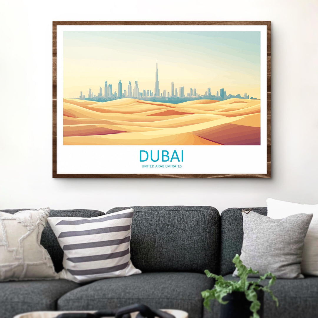 Dubai UAE Landscape Travel Poster Scenic City Skyline Wall Art Modern Architecture Print Middle East Decor Futuristic Dubai Artwork