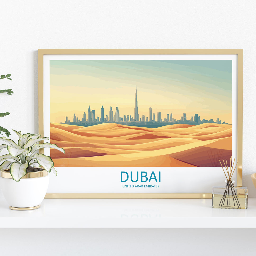 Dubai UAE Landscape Travel Poster Scenic City Skyline Wall Art Modern Architecture Print Middle East Decor Futuristic Dubai Artwork