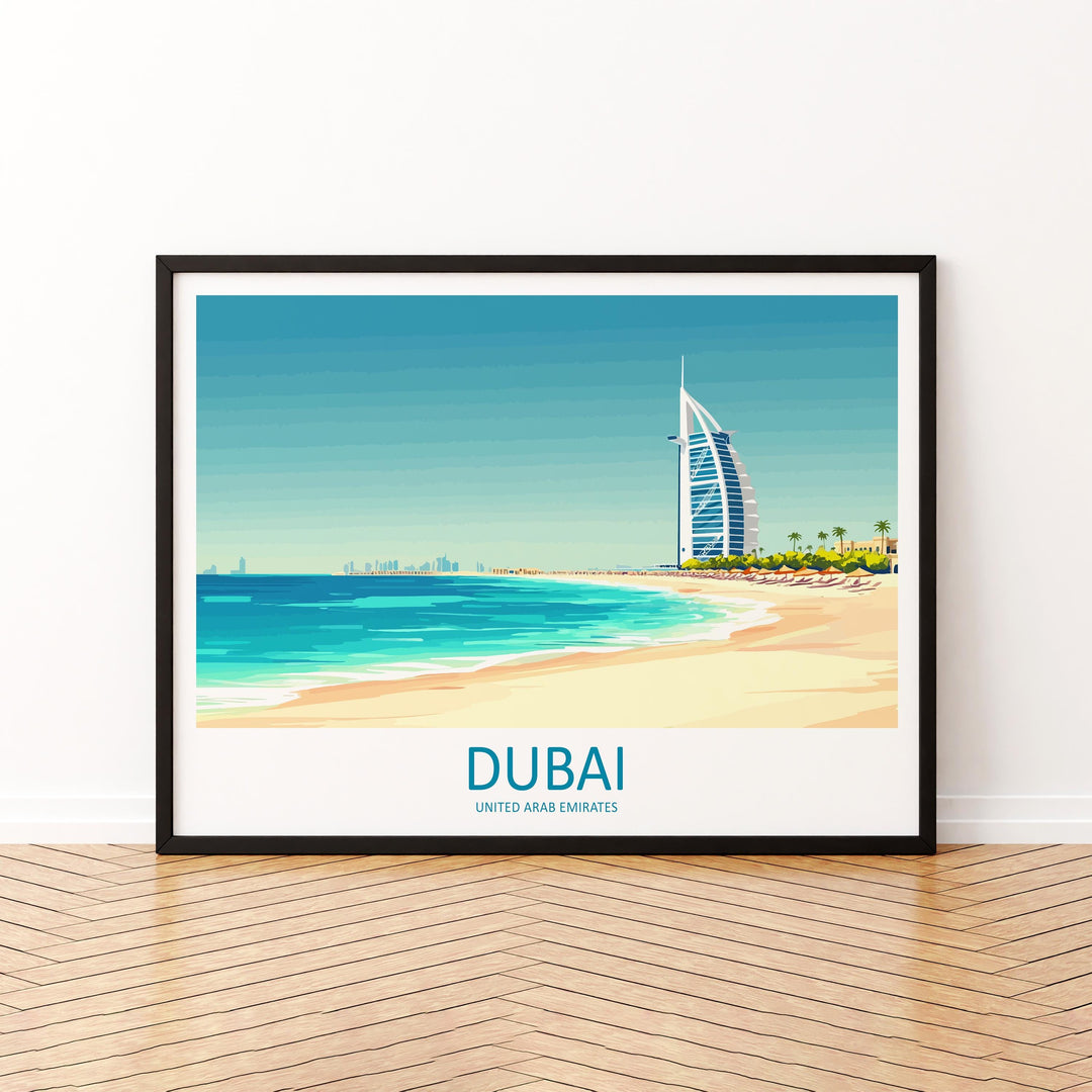 Dubai UAE Landscape Travel Poster Scenic City Skyline Wall Art Modern Architecture Print Middle East Decor Futuristic Dubai Artwork