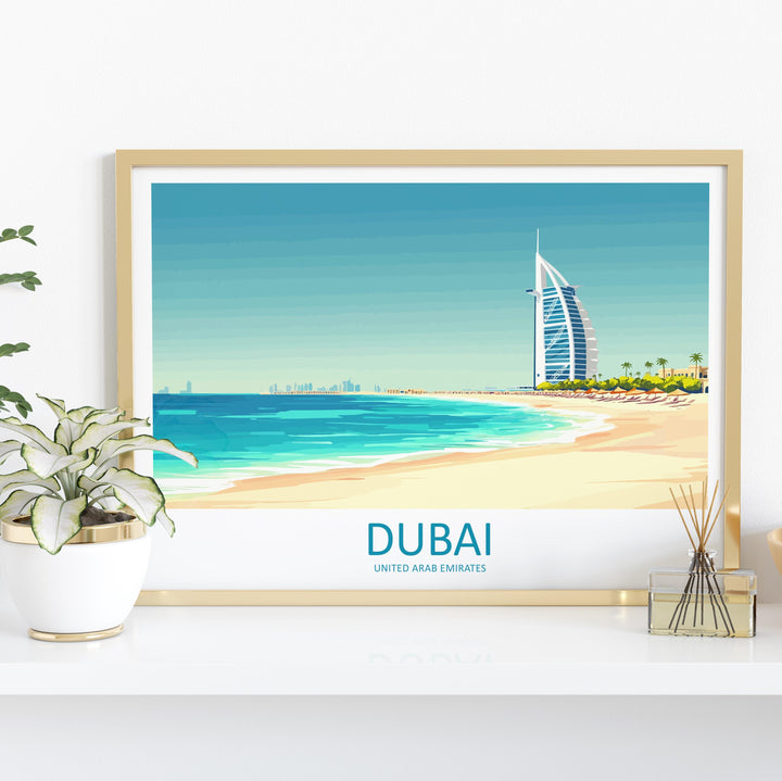 Dubai UAE Landscape Travel Poster Scenic City Skyline Wall Art Modern Architecture Print Middle East Decor Futuristic Dubai Artwork