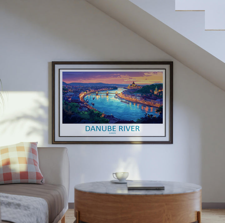 Danube River Landscape Travel Poster Scenic European Waterway Wall Art Iconic River Cities Print Europe Decor Danube River Artwork