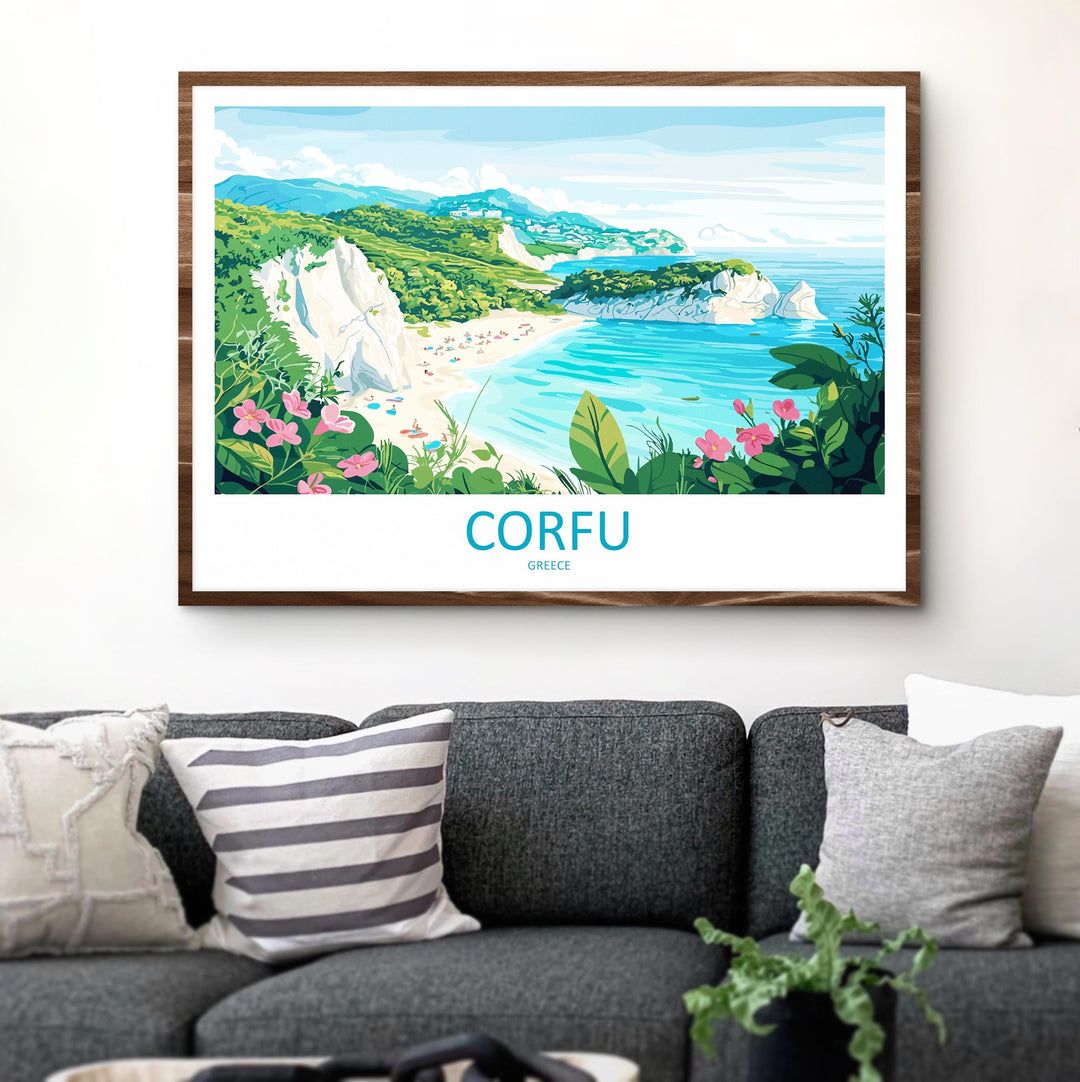 Corfu Greece Landscape Travel Poster Scenic Island Coastline Wall Art Mediterranean Architecture Print Europe Decor Beautiful Corfu Artwork