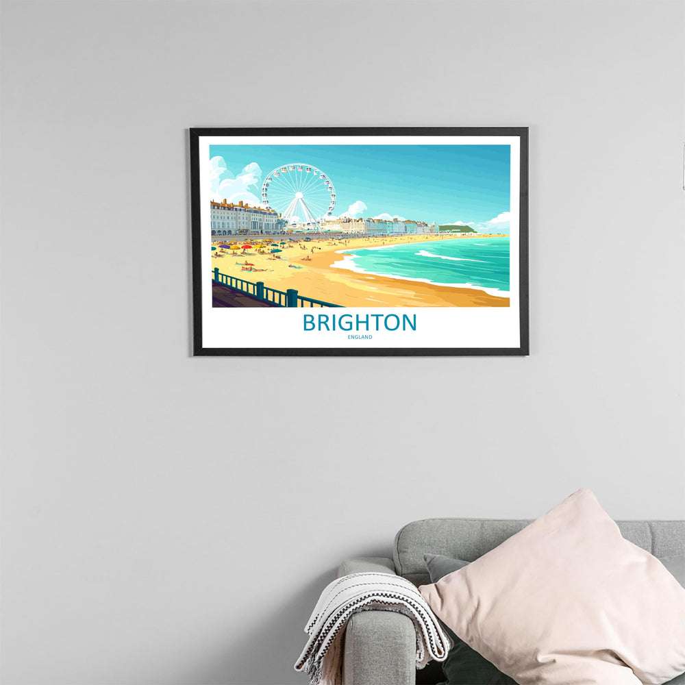 Brighton England Landscape Travel Poster Scenic Seaside Coastline Wall Art UK Beachfront Print Europe Decor Iconic Brighton Artwork