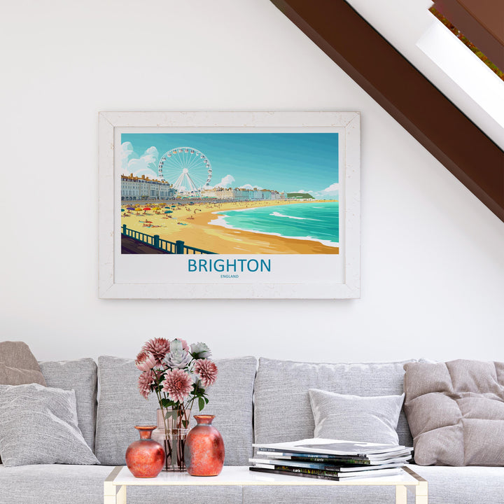 Brighton England Landscape Travel Poster Scenic Seaside Coastline Wall Art UK Beachfront Print Europe Decor Iconic Brighton Artwork
