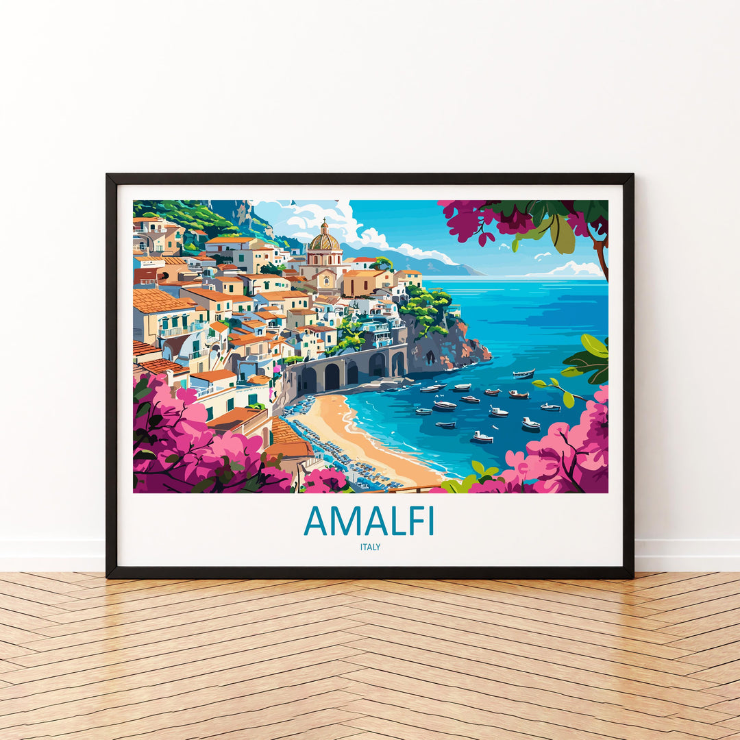 Amalfi Coast Italy Landscape Travel Poster Scenic Mediterranean Cliffs Wall Art Coastal Village Print Europe Decor Amalfi Coast Artwork