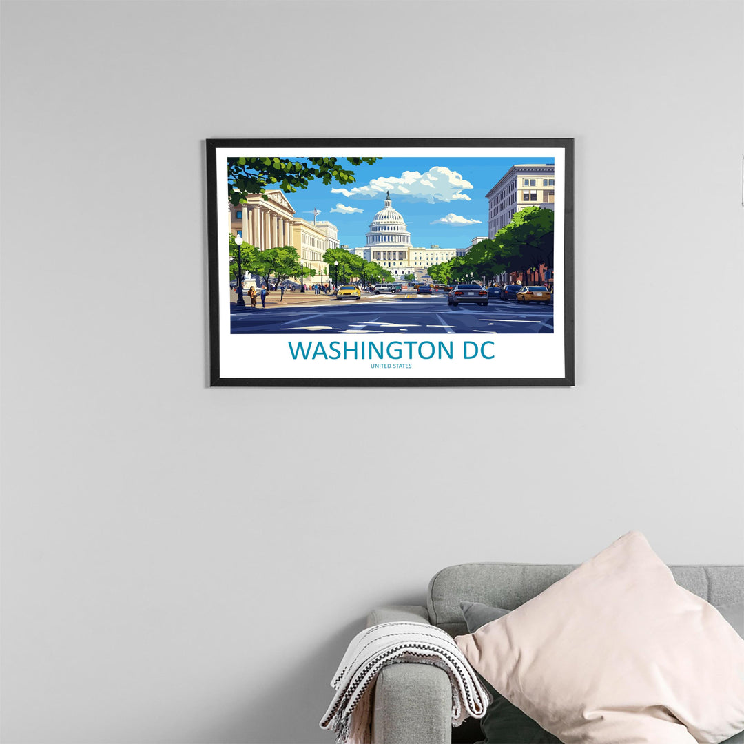 Washington DC USA Landscape Travel Poster Scenic City Monuments Wall Art Capitol Architecture Print American Decor Washington DC Artwork