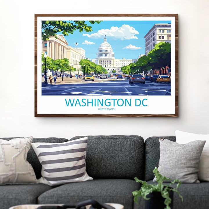 Washington DC USA Landscape Travel Poster Scenic City Monuments Wall Art Capitol Architecture Print American Decor Washington DC Artwork