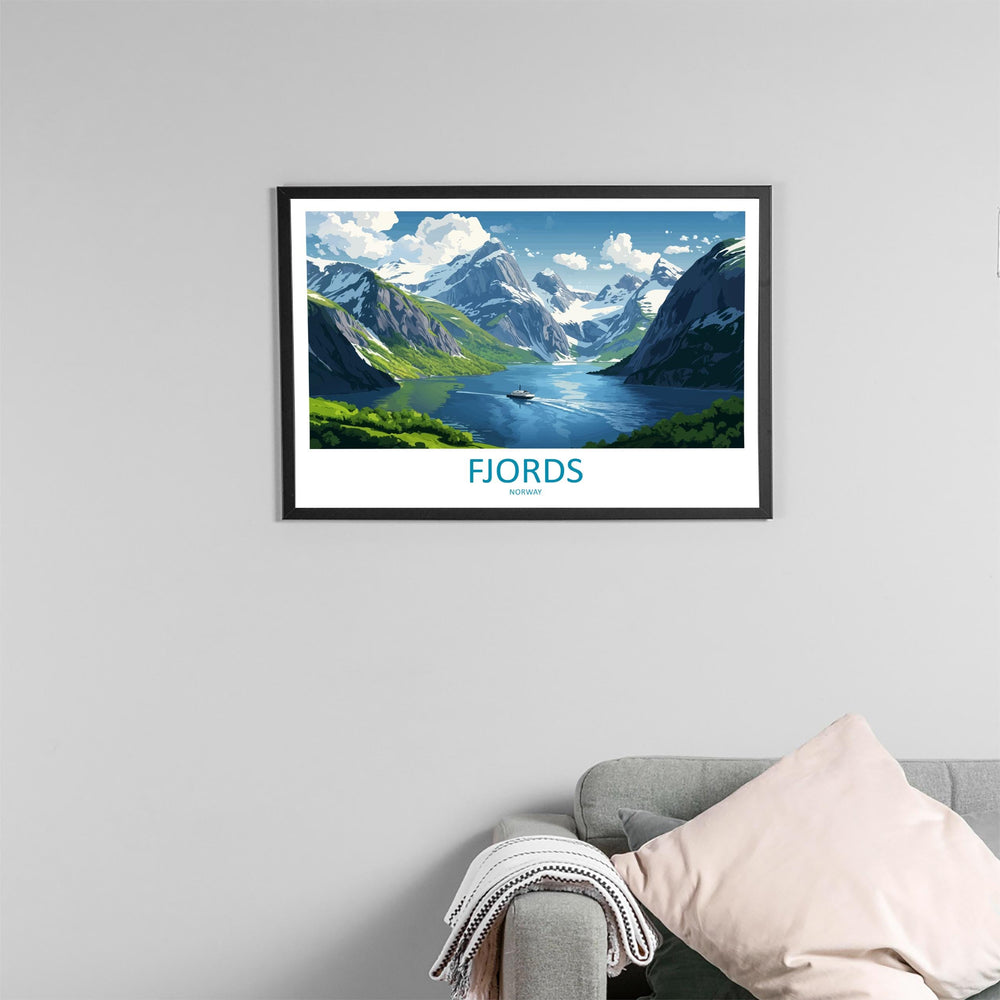Fjords Norway Landscape Travel Poster Scenic Nordic Mountains Wall Art Majestic Waterways Print Europe Decor Stunning Fjords Artwork