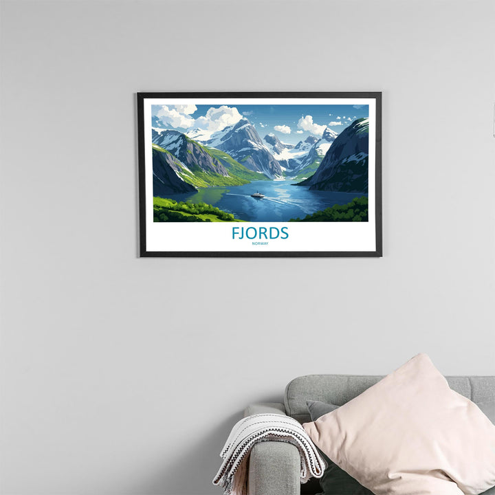 Fjords Norway Landscape Travel Poster Scenic Nordic Mountains Wall Art Majestic Waterways Print Europe Decor Stunning Fjords Artwork